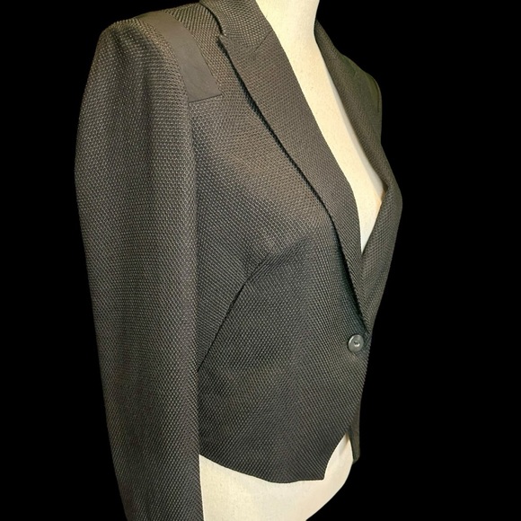 J Brand Black Wool-Blend Honeycomb Textured Sheer Back Paneled Blazer Size 0 - Picture 15 of 16